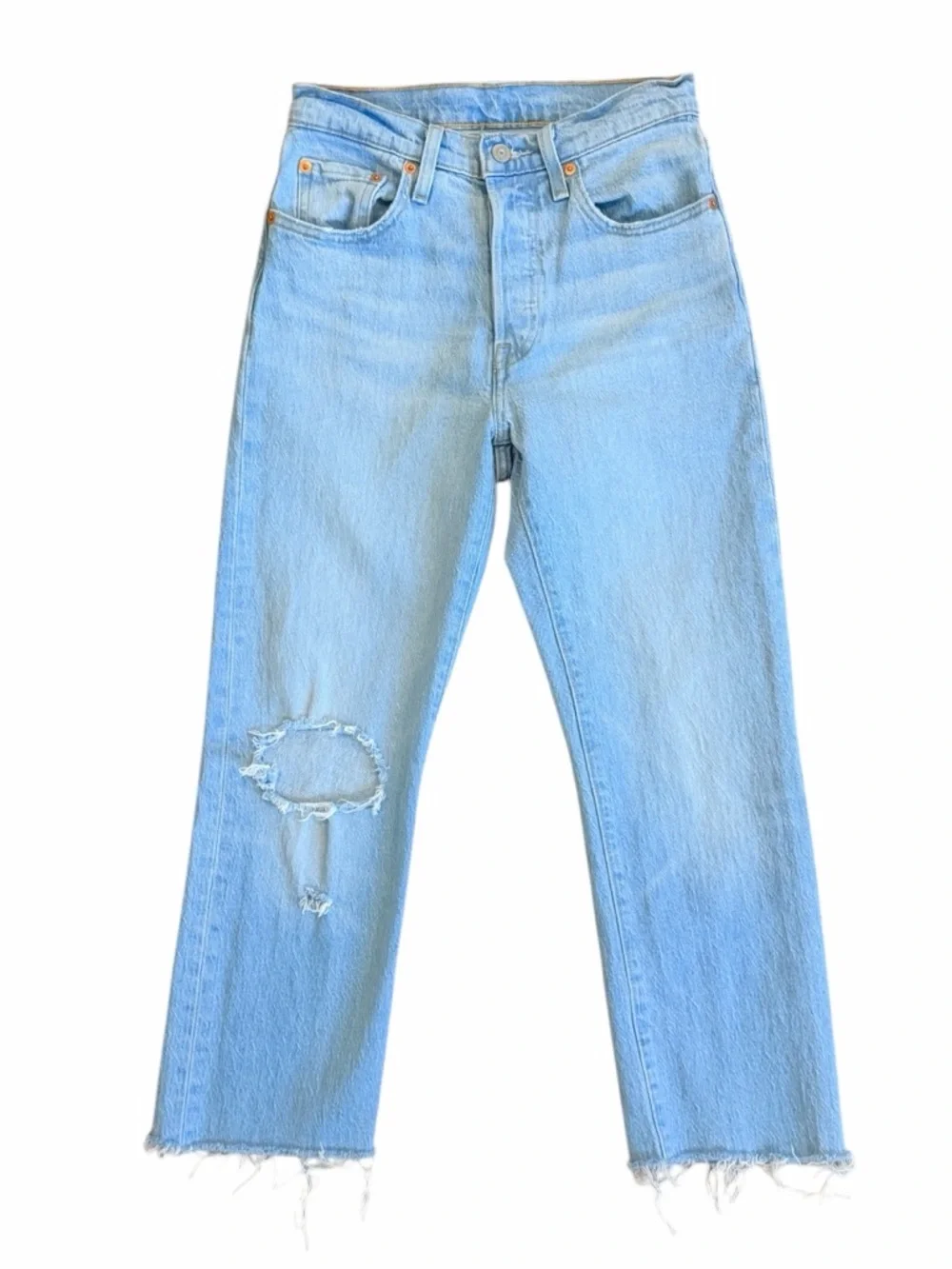 501 Levi's Light Blue High-Rise Straight Jeans Sz W25 - Picture 9 of 15